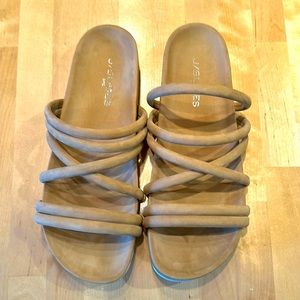 J/SLIDES NYC, 8 1/2 Sand Nubuck, slides.  Brand new, in box.